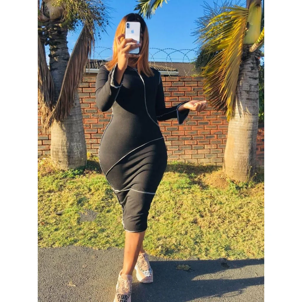 Hooded Bodycon Long Sleeve Dress - Image 9