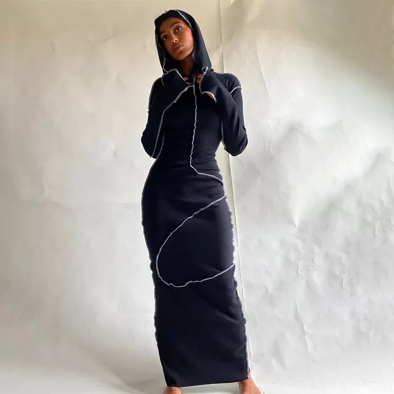 Hooded Bodycon Long Sleeve Dress - Image 2