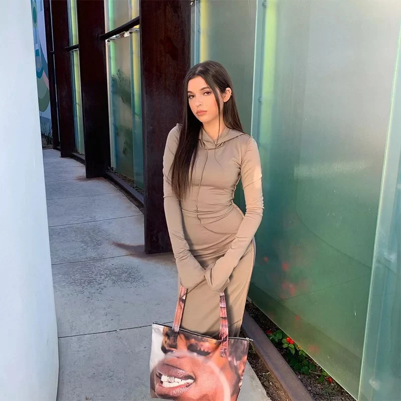 Hooded Bodycon Long Sleeve Dress - Image 3
