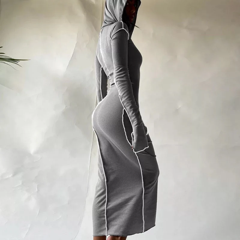 Hooded Bodycon Long Sleeve Dress - Image 5