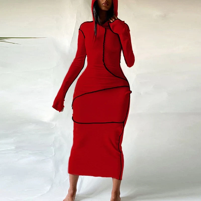 Hooded Bodycon Long Sleeve Dress - Image 6