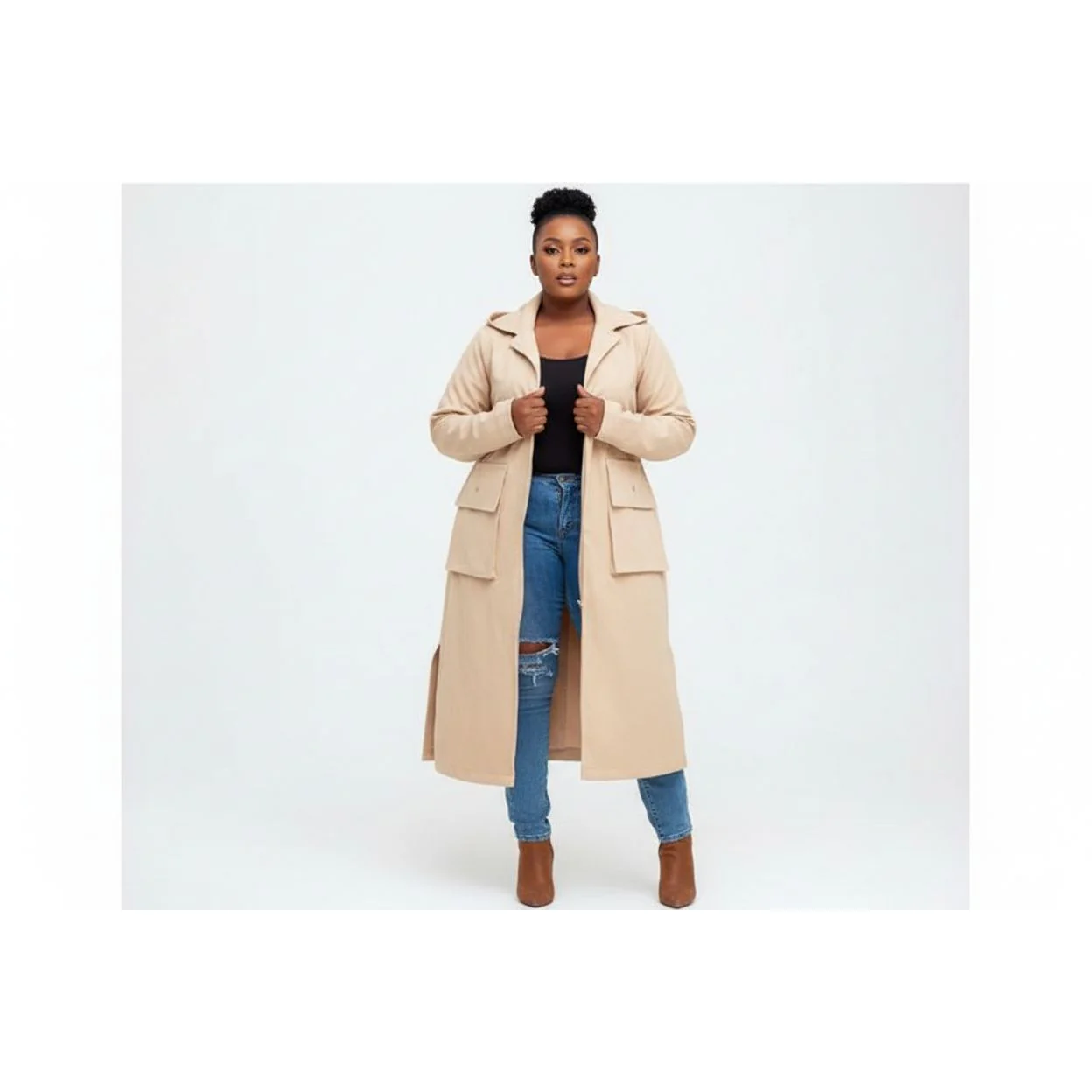 Hooded Long Sleeve Knitted Patchwork Casual Jacket - Image 4