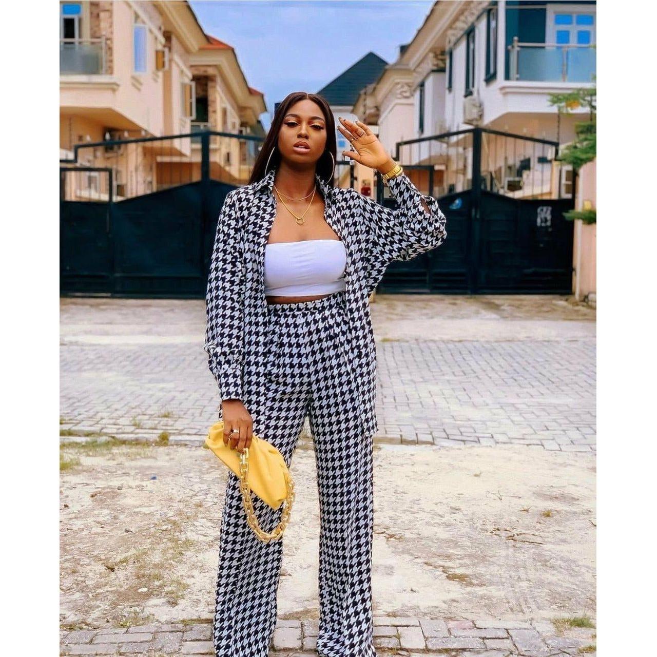 Houndstooth Print Blouse & Pant Set - Image 2