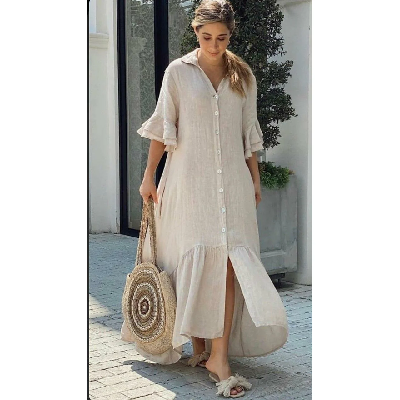 Irregular Button Detailed Shirt Maxi Dress - Image 2