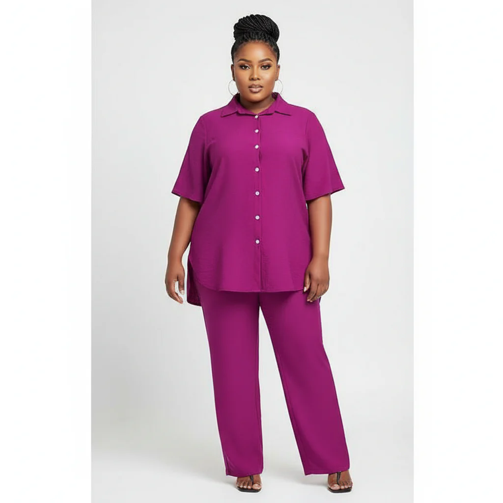 Irregular Top & Wide Pants Set.