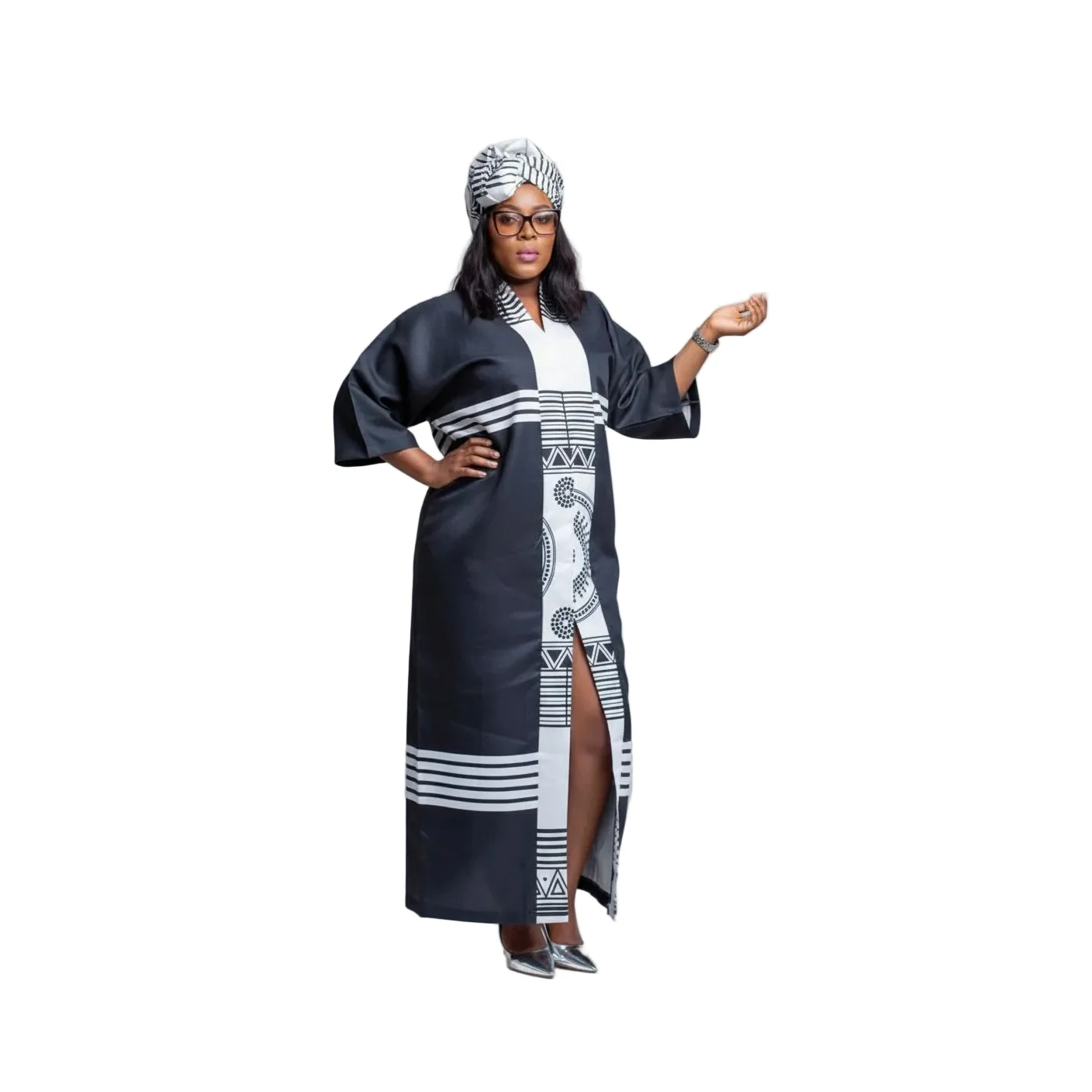 Kaftan African Soft Cotton Blue Printed Loose Dress.