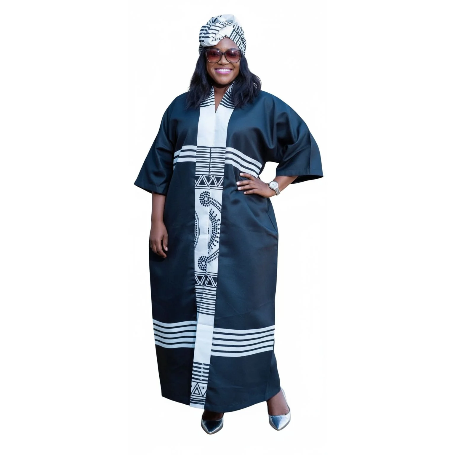 Kaftan African Soft Cotton Blue Printed Loose Dress. - Image 2