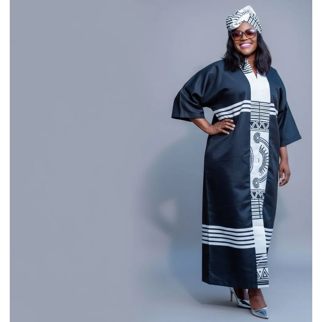 Kaftan African Soft Cotton Blue Printed Loose Dress. - Image 3
