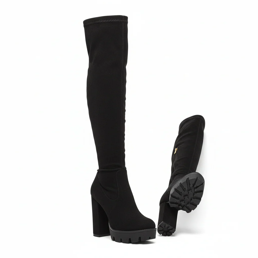 Knee Length  Round Toe High Heel Sock Boots - Image 2