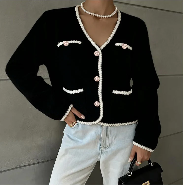 Pearl Button Trim Knitted Cardigan - Image 4