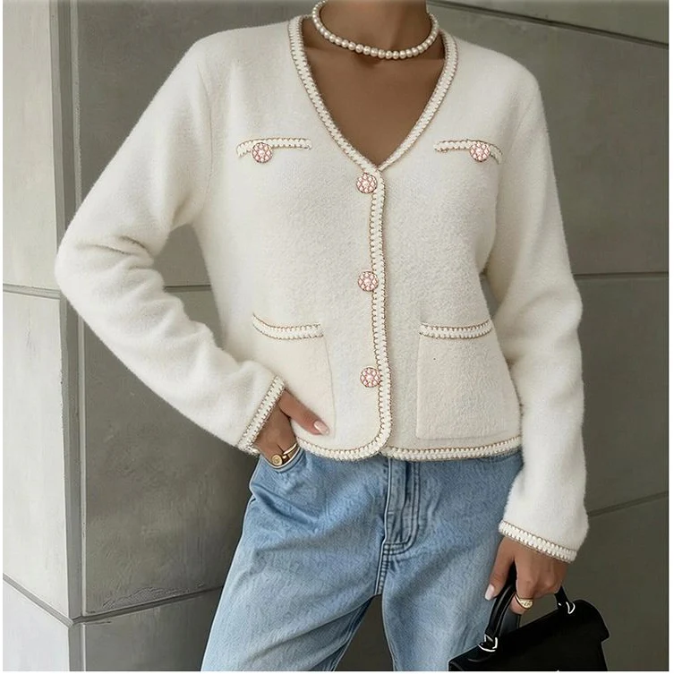Pearl Button Trim Knitted Cardigan - Image 5