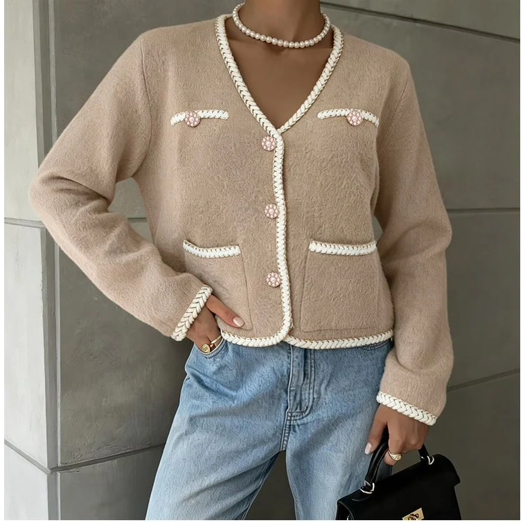 Pearl Button Trim Knitted Cardigan - Image 6