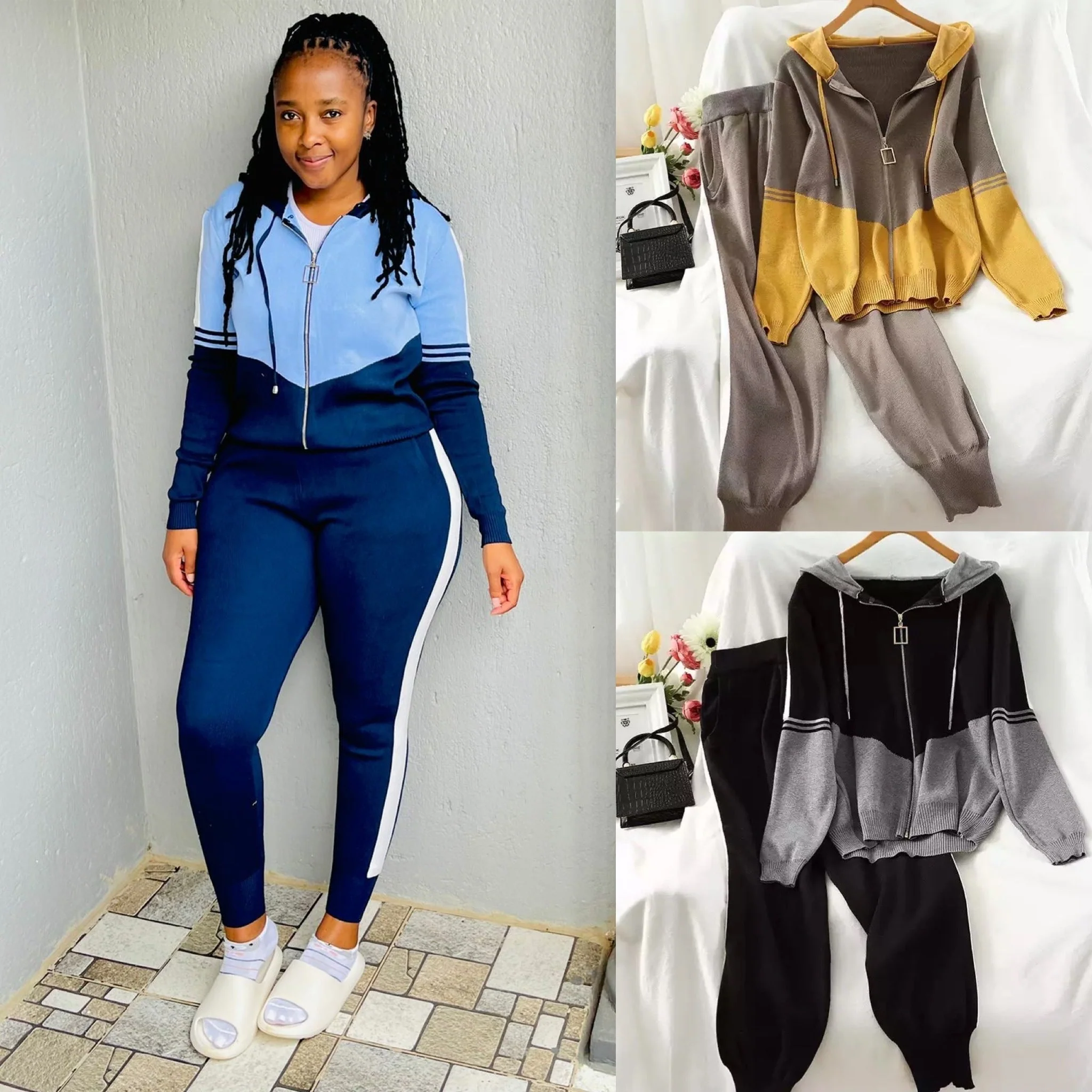 Knit Winter Hooded Zipper Two-piece Set - Image 6
