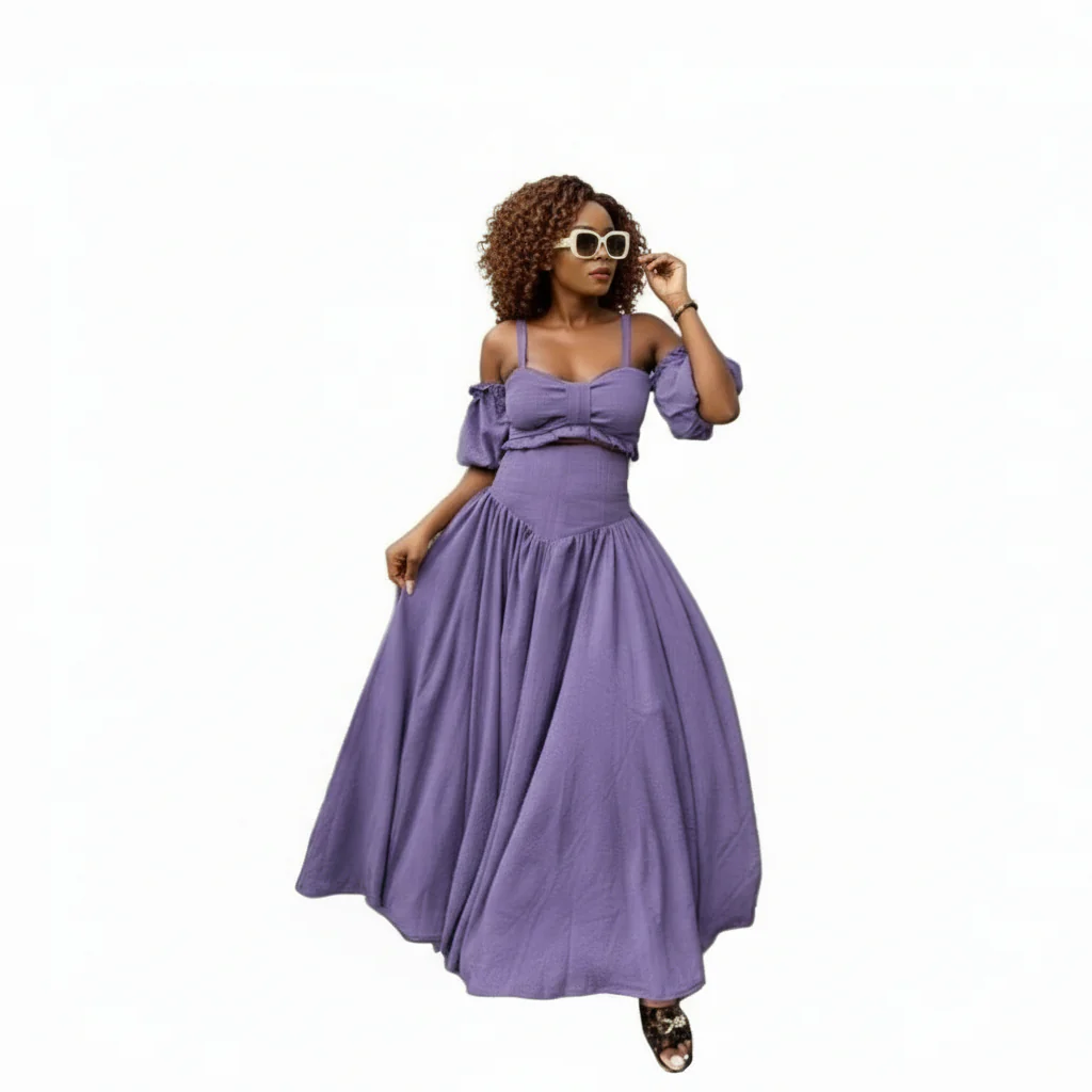 Drop Waist Skirt Paired with an Off-Shoulder Top Set - Image 4