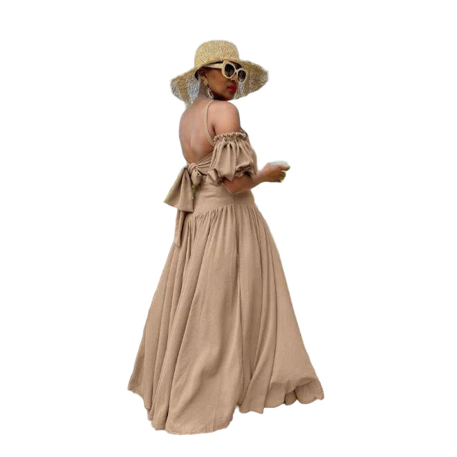 Drop Waist Skirt Paired with an Off-Shoulder Top Set - Image 5