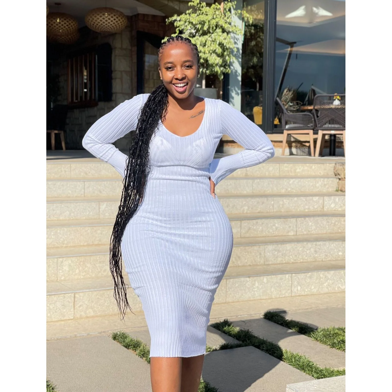 Knitted Bodycon Long Sleeve Dress - Image 3