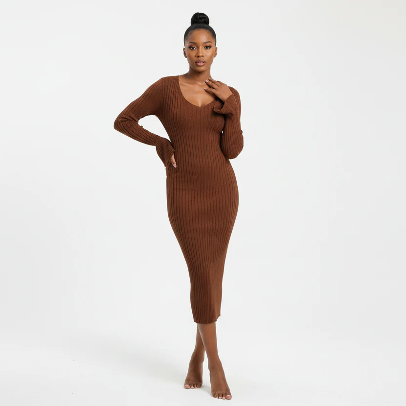 Knitted Bodycon Long Sleeve Dress - Image 5