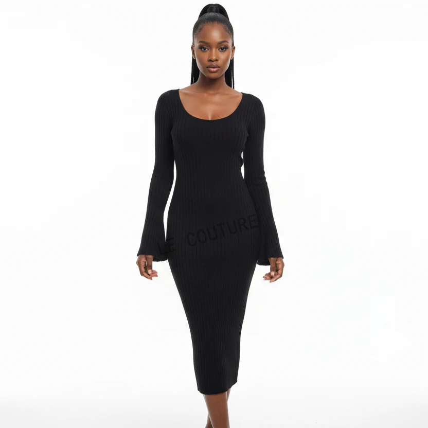 Knitted Bodycon Long Sleeve Dress - Image 7