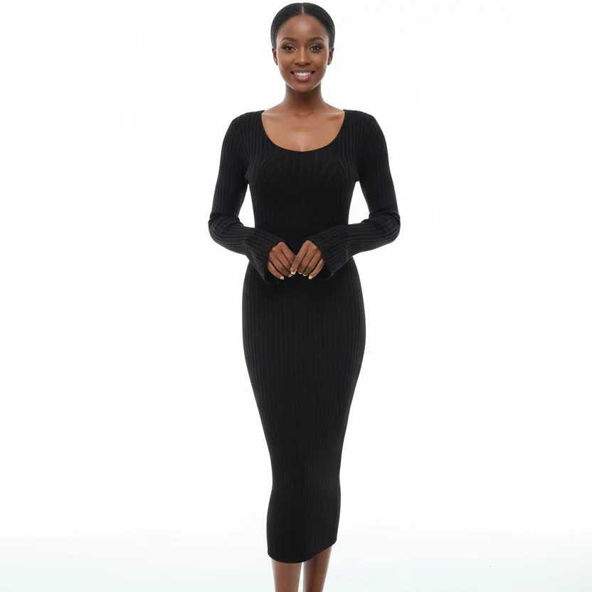 Knitted Bodycon Long Sleeve Dress - Image 8