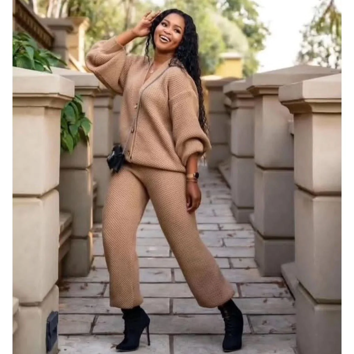 Knitted Button Cardigan & Wide-Leg Pant Set - Image 12