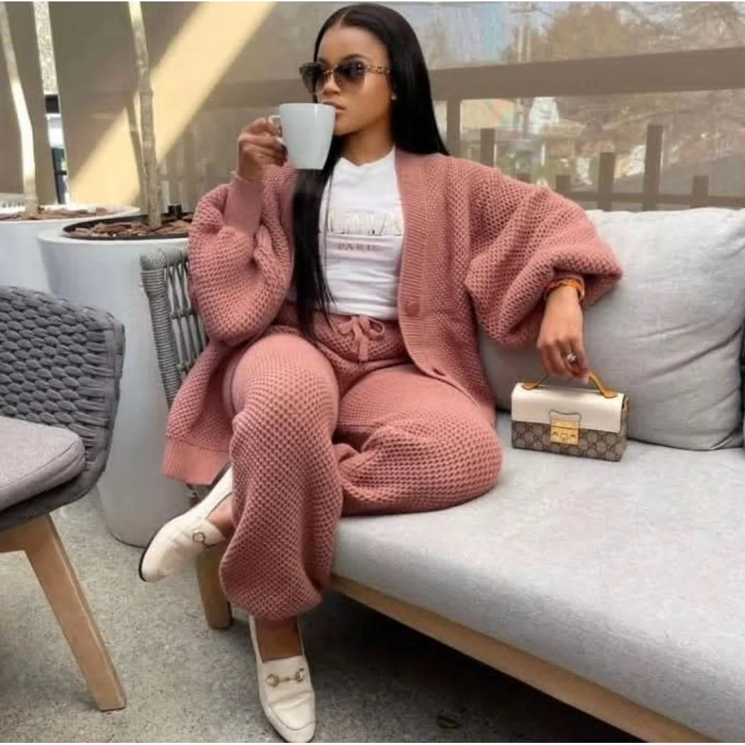 Knitted Button Cardigan & Wide-Leg Pant Set - Image 13