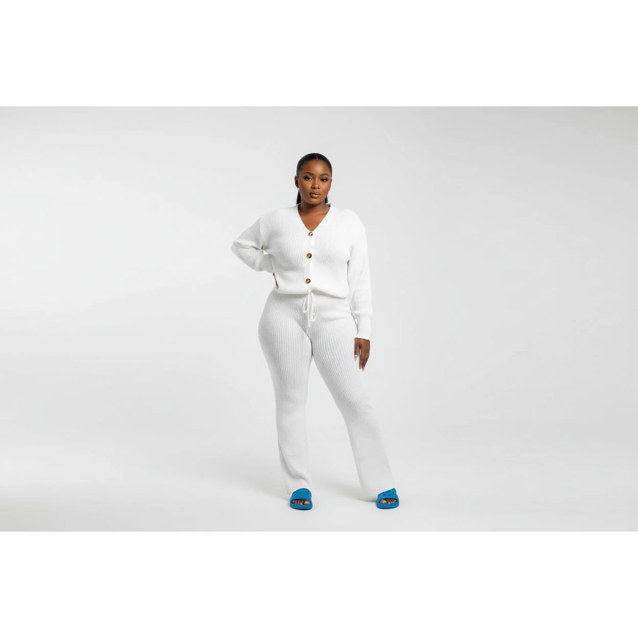 Knitted Button Cardigan & Wide-Leg Pant Set - Image 3