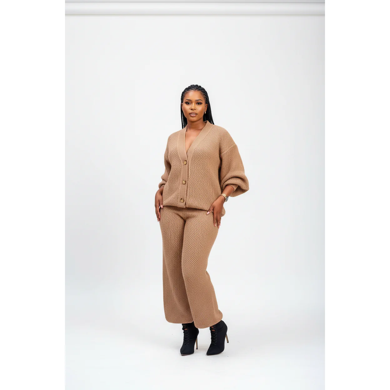 Knitted Button Cardigan & Wide-Leg Pant Set - Image 6