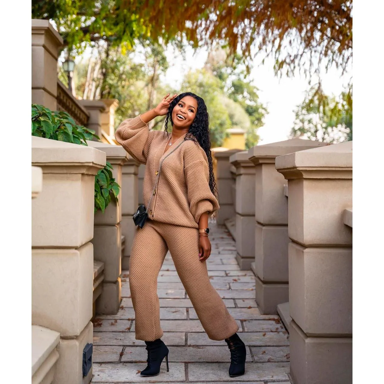 Knitted Button Cardigan & Wide-Leg Pant Set - Image 7
