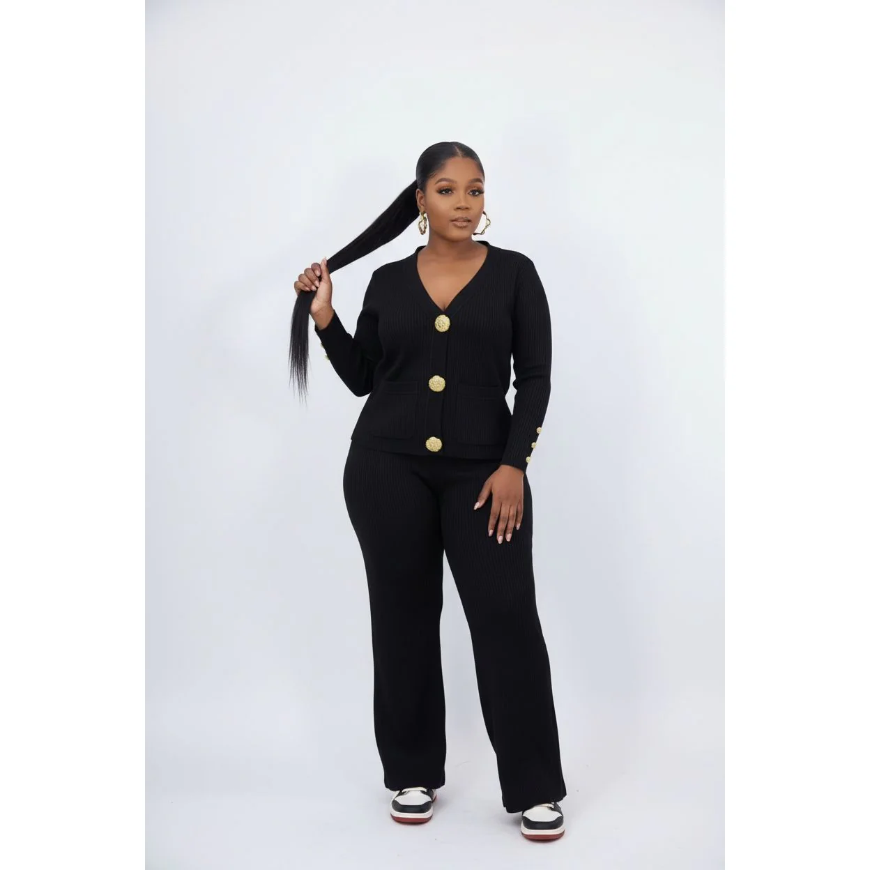 Knitted Button-Front Cardigan & Wide-Leg Pant - Image 3