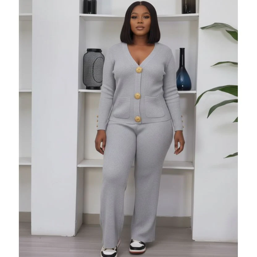 Knitted Button-Front Cardigan & Wide-Leg Pant - Image 5
