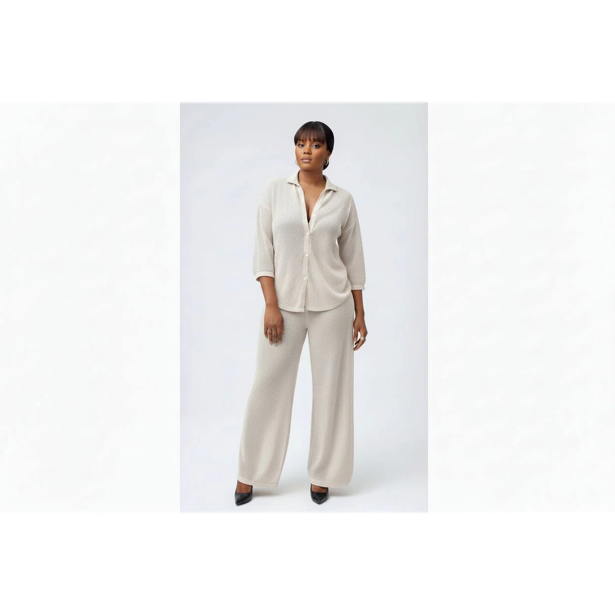 Knitted Cardigan Top & Wide-Leg Pants - Image 2