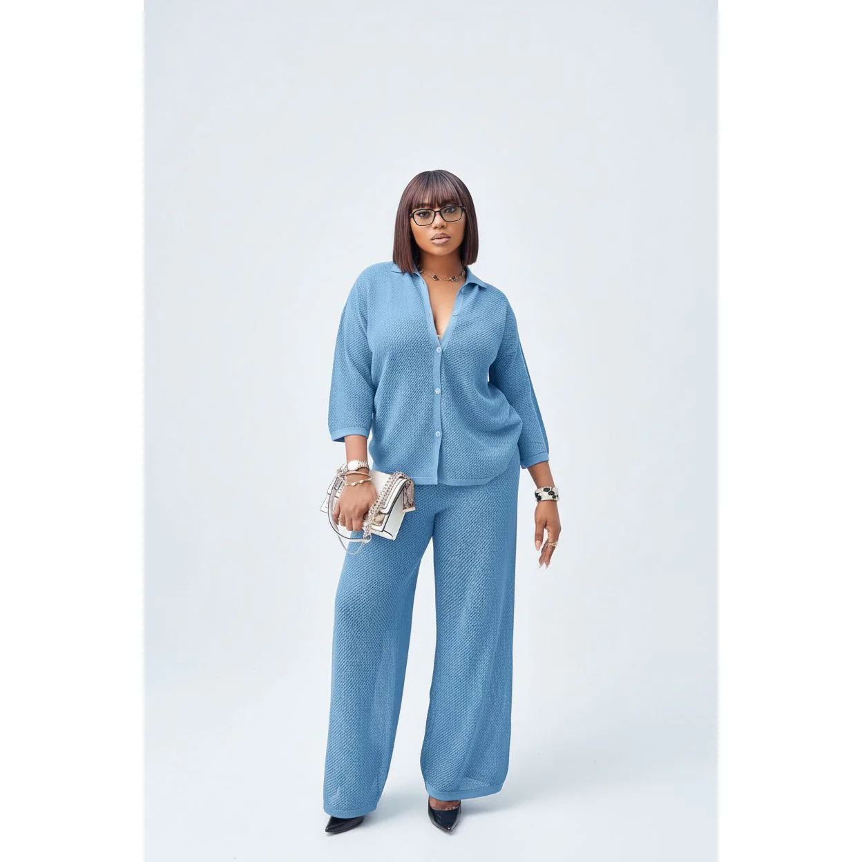 Knitted Cardigan Top & Wide-Leg Pants - Image 5