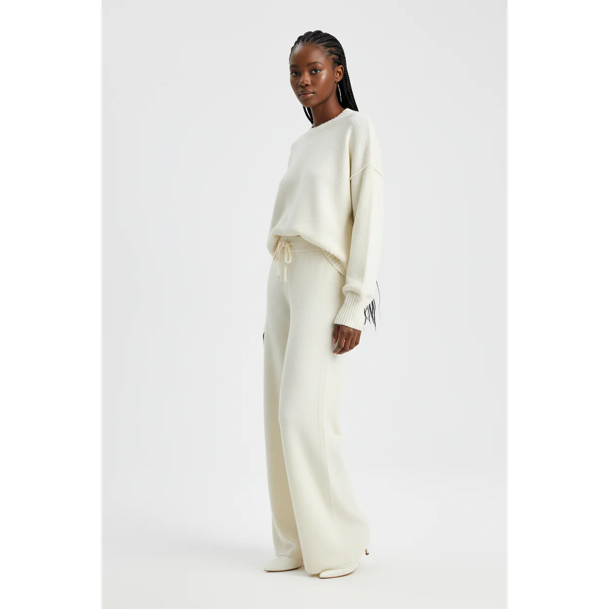 O-Neck Blouse Drawstring Wide Leg Long Pants Sweater Sets - Image 4