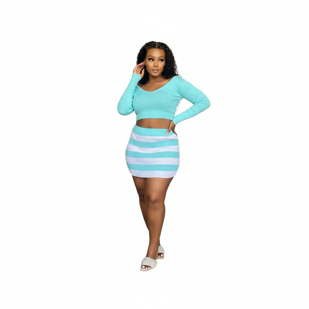Knitted Cropped Top & Skirt Set - Image 3