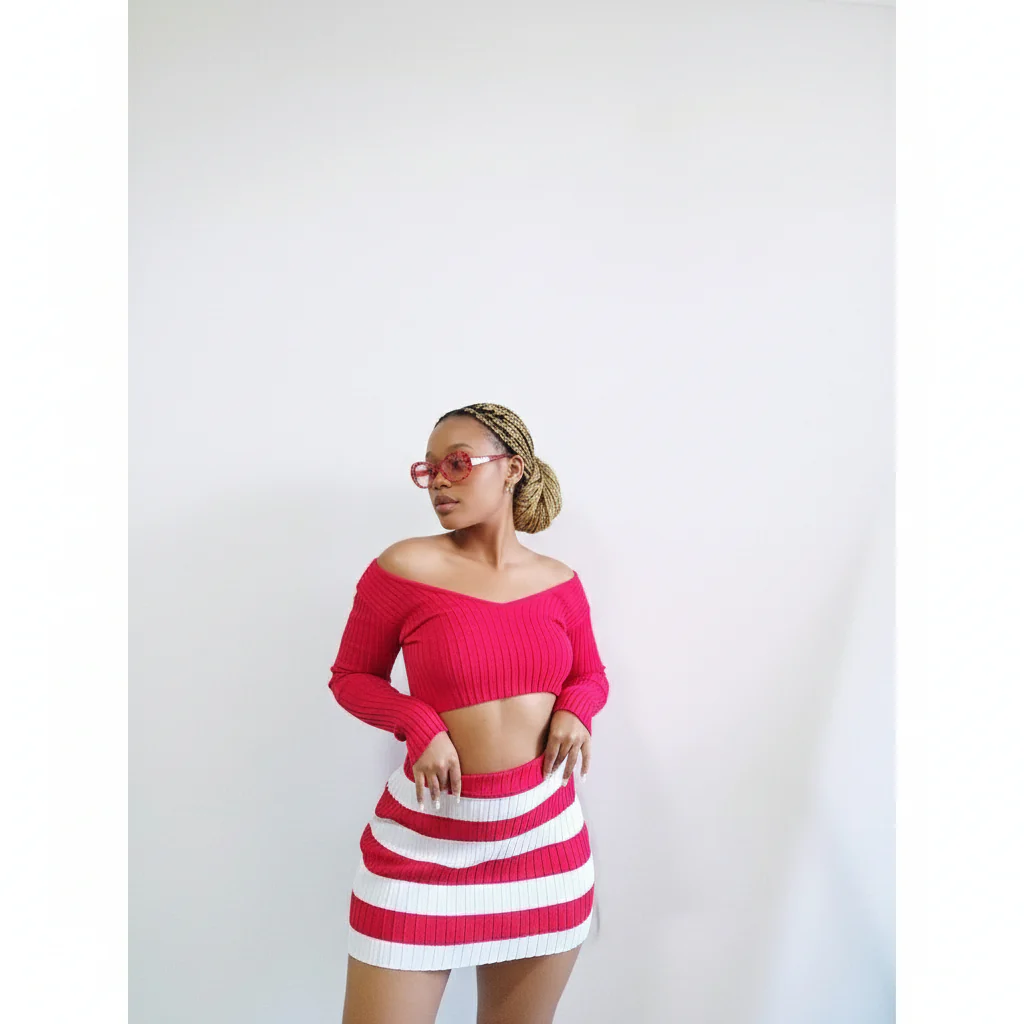 Knitted Cropped Top & Skirt Set - Image 4