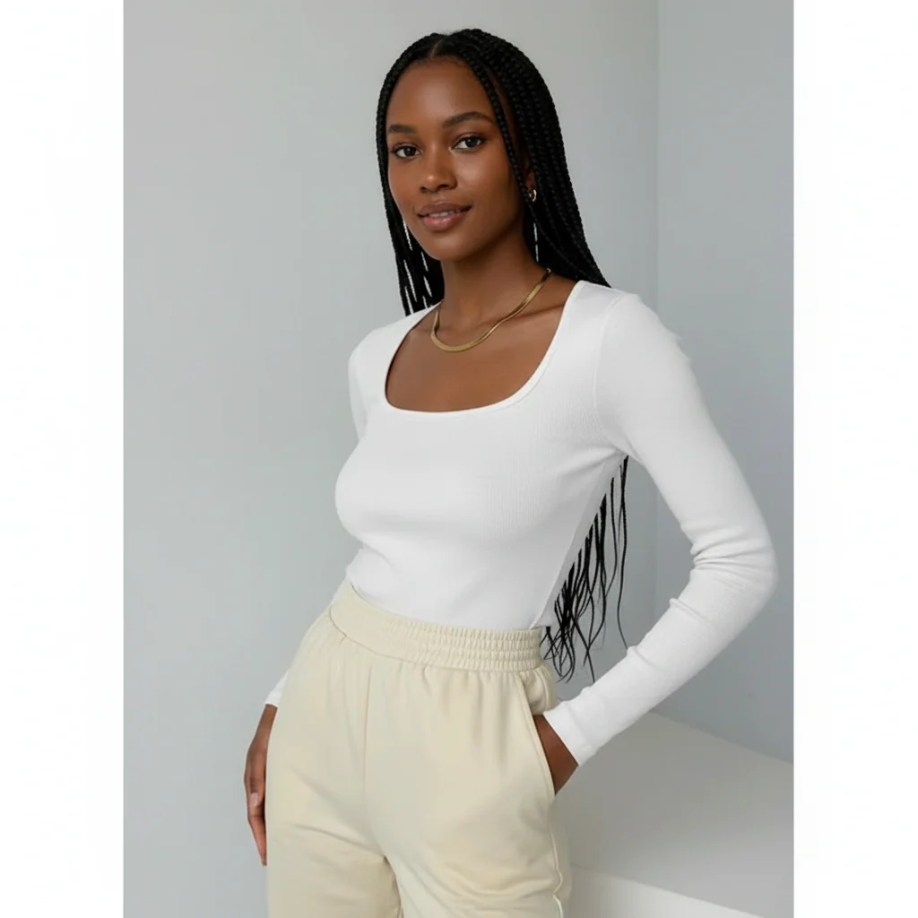 Knitted Fitted Long Sleeve Crew Neck Regular T-Shirt - Image 2