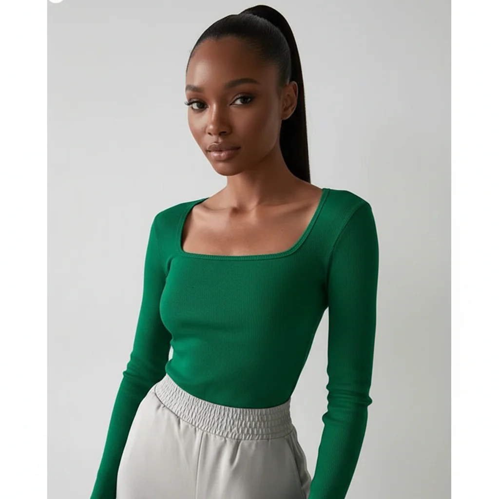 Knitted Fitted Long Sleeve Crew Neck Regular T-Shirt - Image 4
