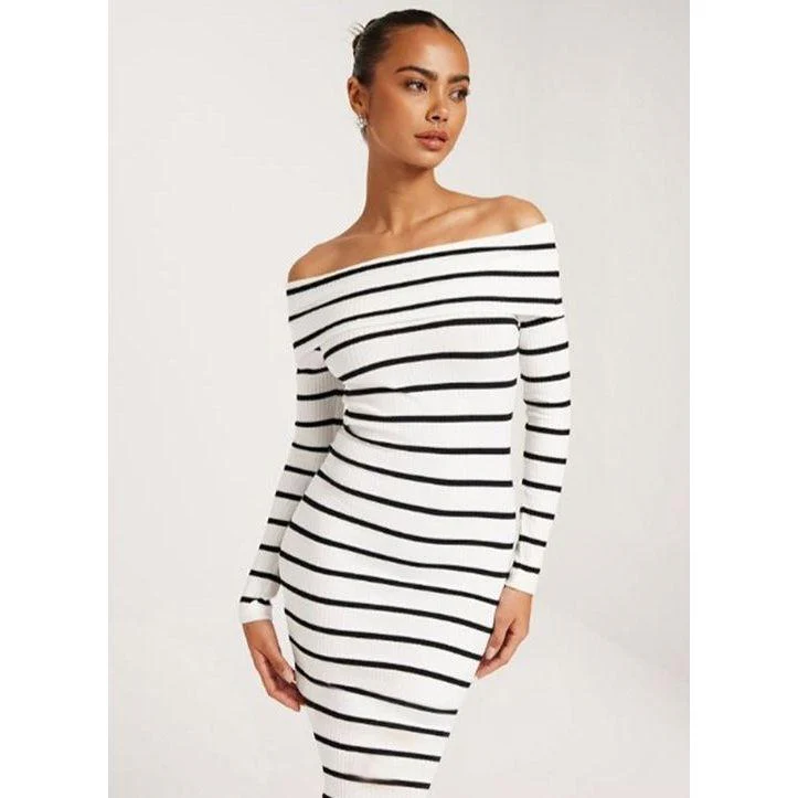 Knitted Off Shoulder Bodycon Dress - Image 3
