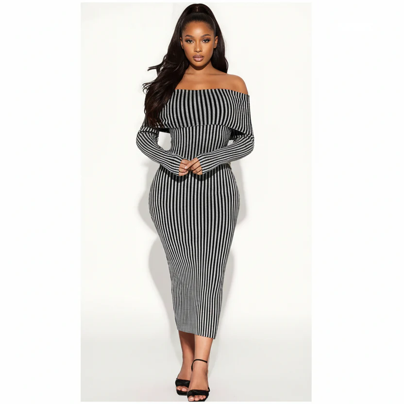 Knitted Off Shoulder Dress - Image 8