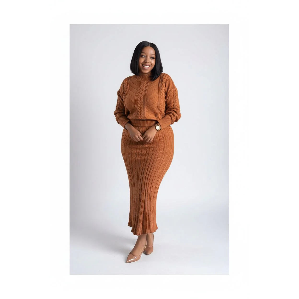 Knitted  Plain Print 2 pieces set - Image 2