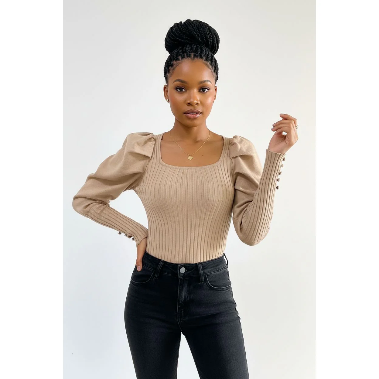 Knitted Puffy Shoulder Seater Bodysuit