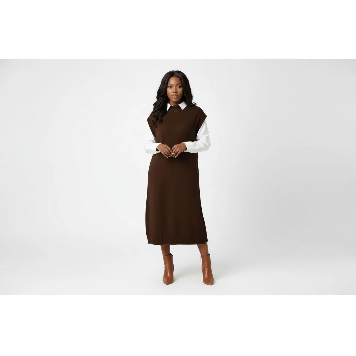 Knitted Rolled Neck Layered Dress - Image 2