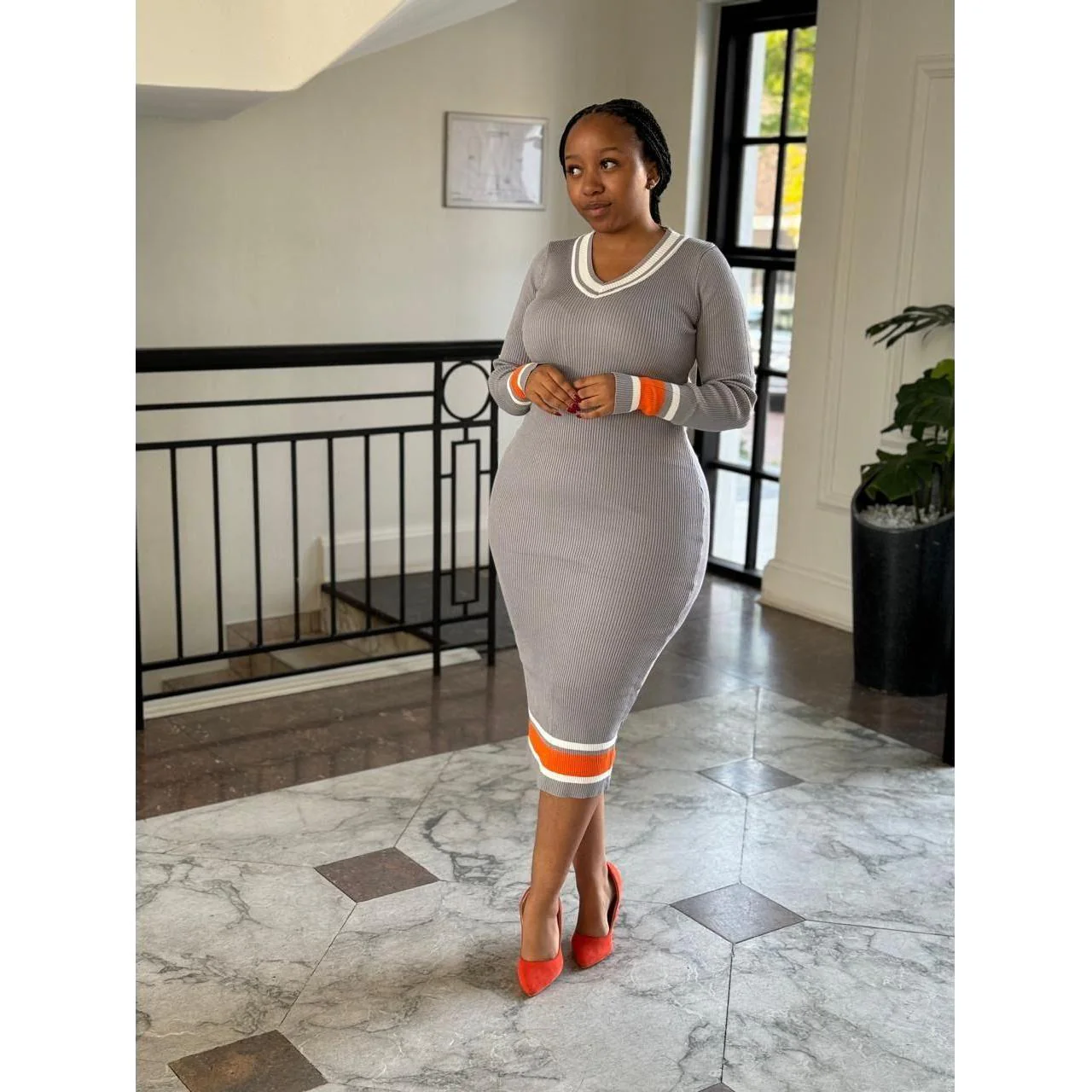 Knitted Round Neck Bodycon Dress - Image 4