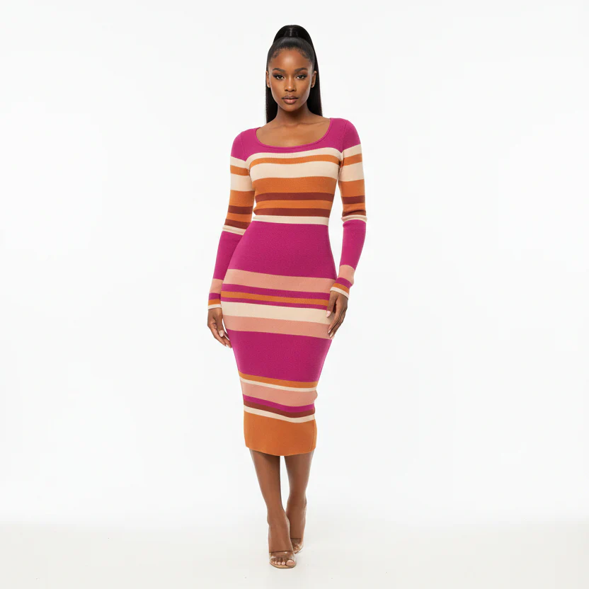 Knitted Round Neck Bodycon Dress - Image 3