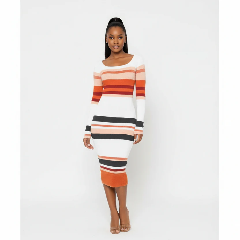 Knitted Round Neck Bodycon Dress - Image 4