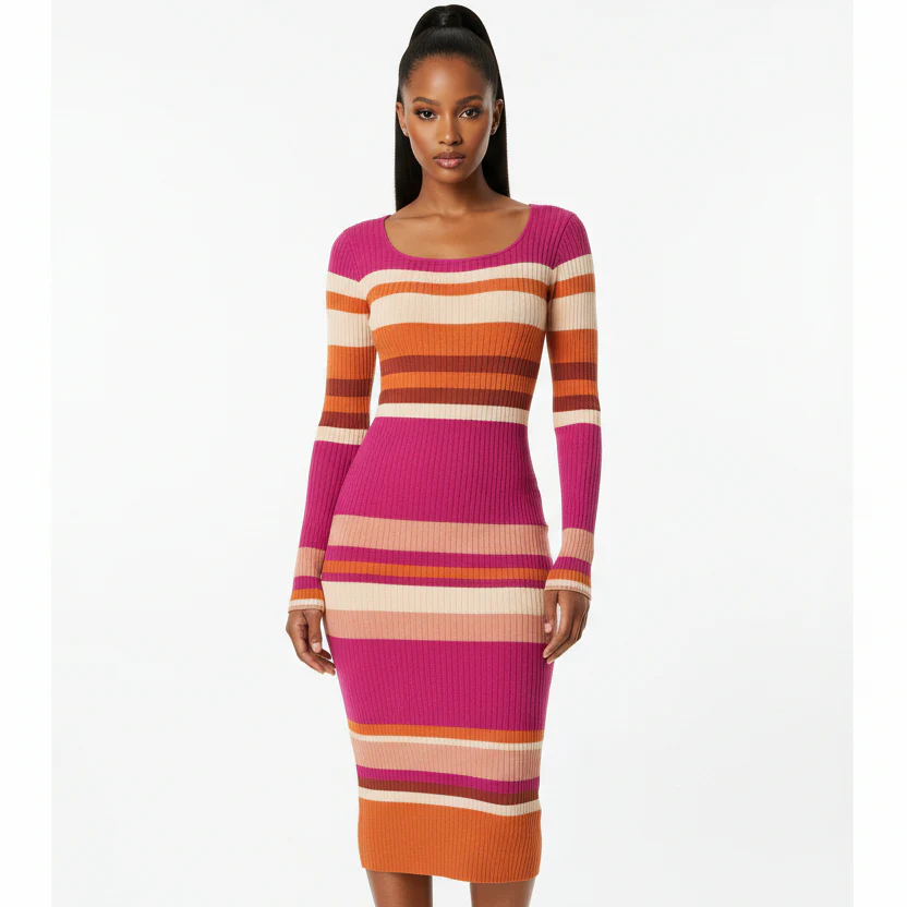 Knitted Round Neck Bodycon Dress - Image 5