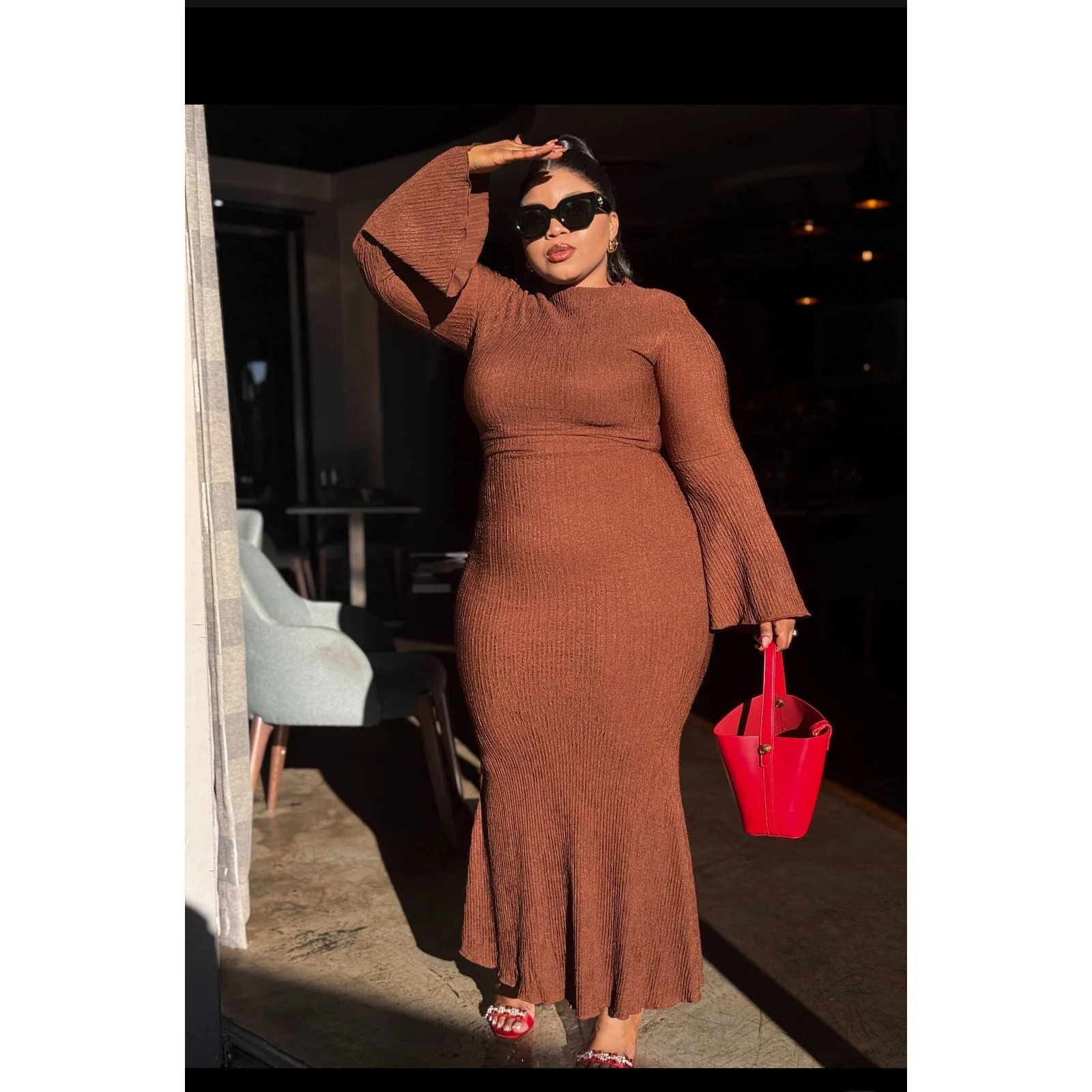 Knitted Round Neck Long Sleeve Bodycon Dress - Image 9