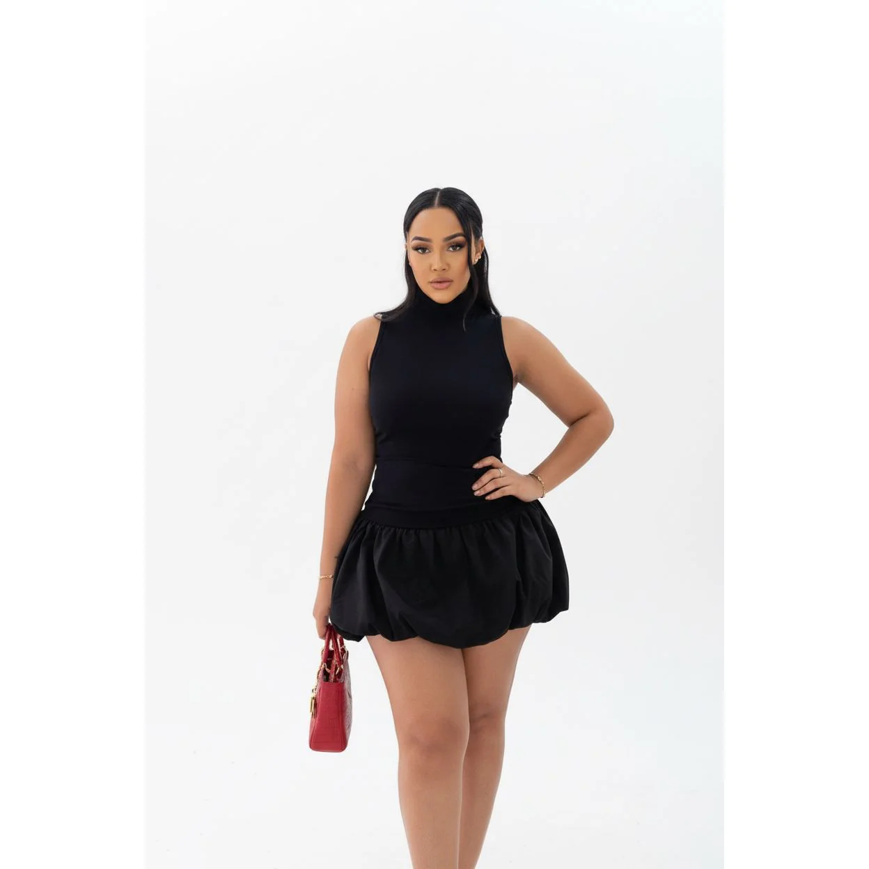 Ruffle Hem Polyester Knitted Sleeveless Mini Dress