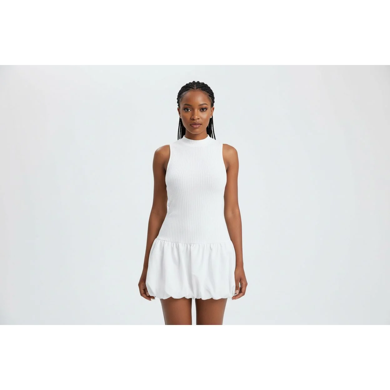 Ruffle Hem Polyester Knitted Sleeveless Mini Dress - Image 2