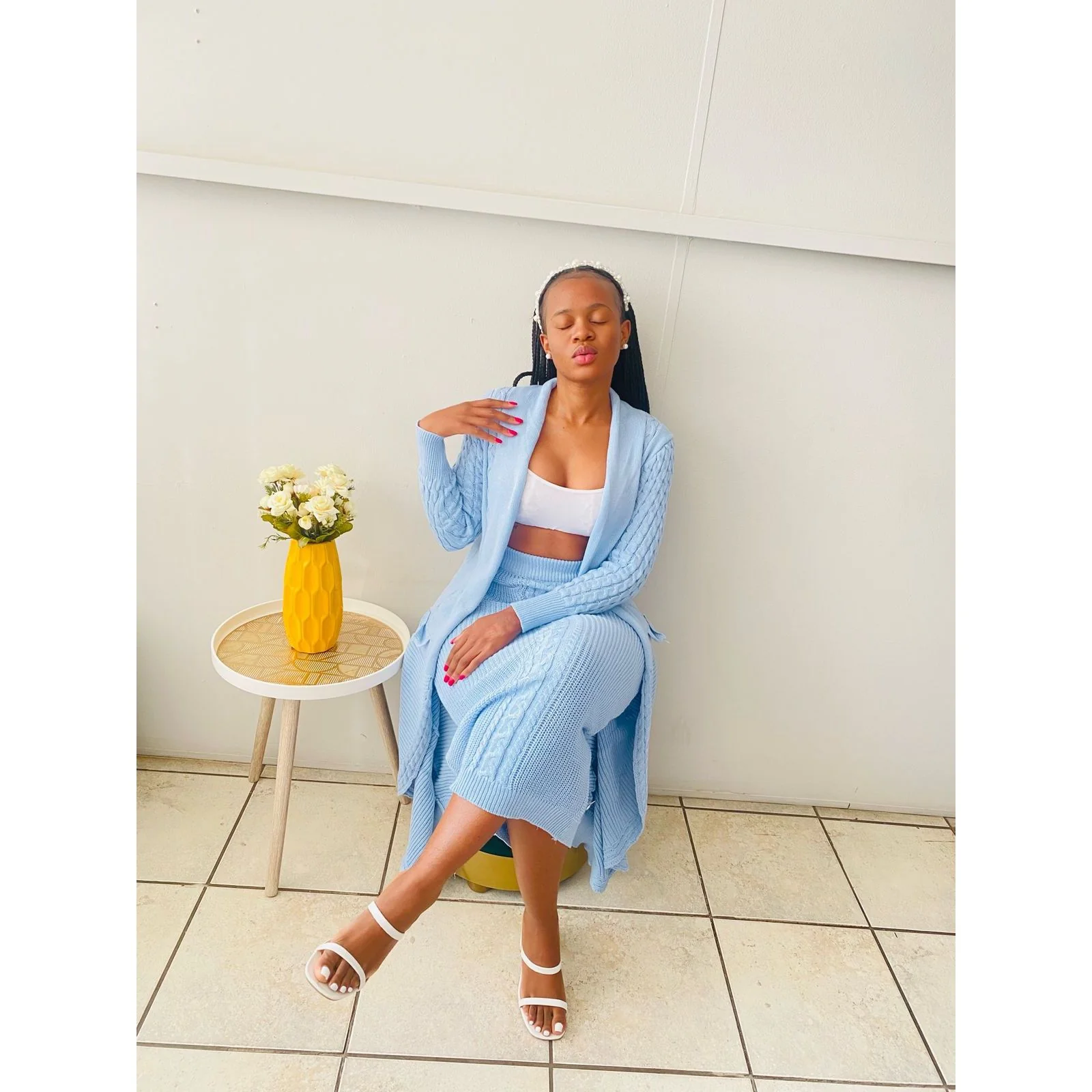 Knitted Sweater Skirt & Long Cardigan Set - Image 3